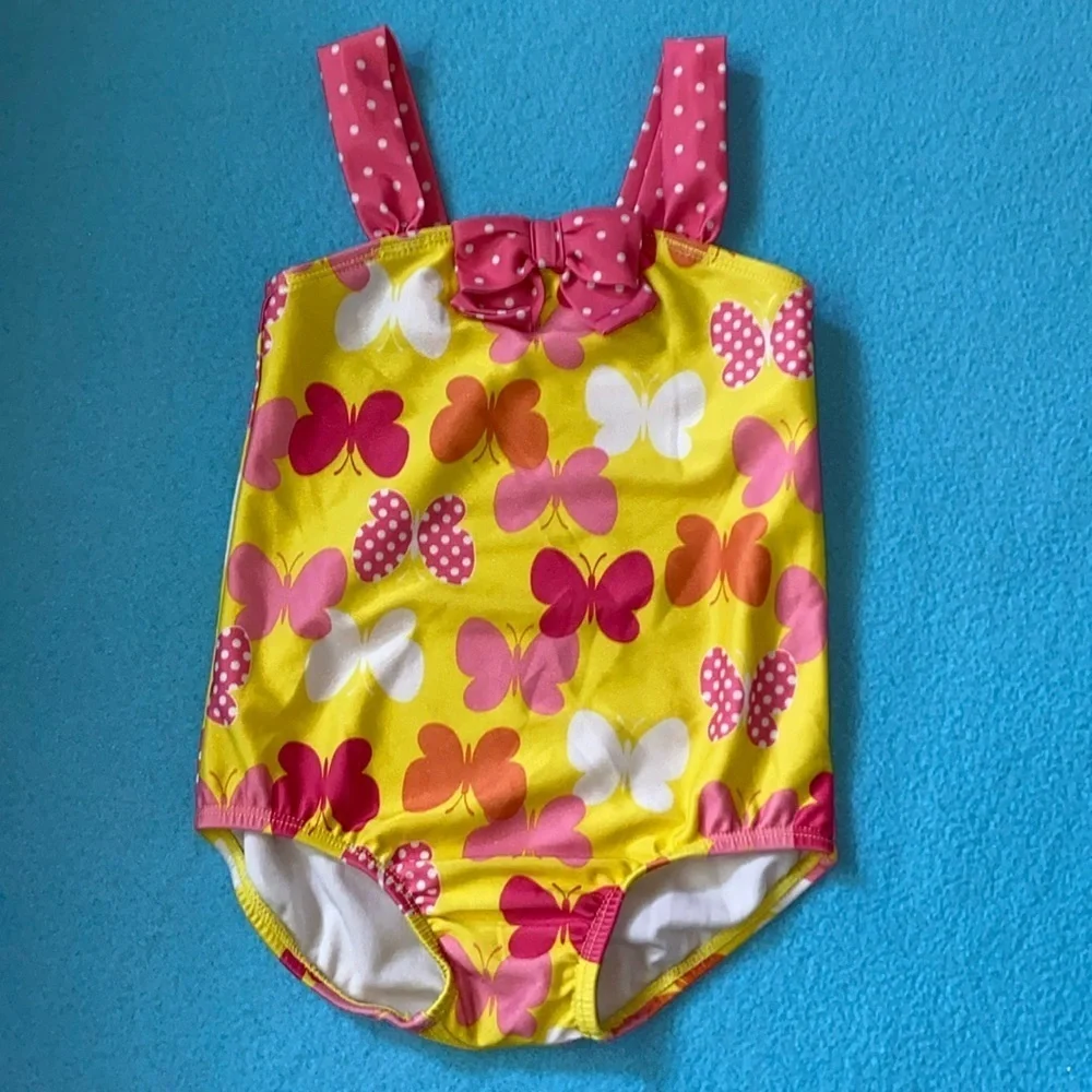 GYMBOREE one piece swimsuit wide straps polka dots butterflies size 3T